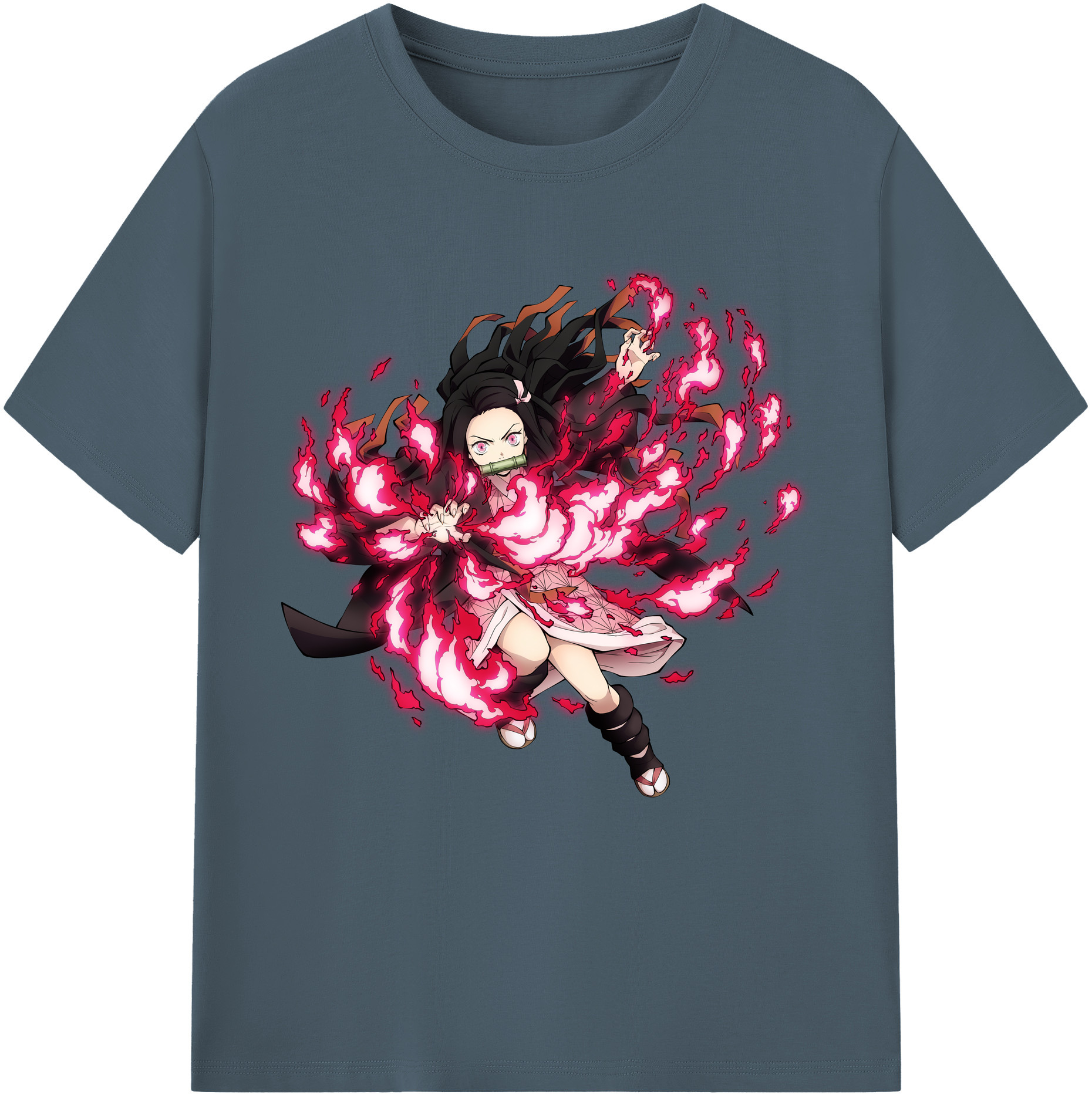 （画像用） 鬼滅の刃（きめつのやいば）竈門 禰󠄀豆子／かまど ねずこ Kamado Nezuko 綿100％半袖Tシャツ（フロントプリント）